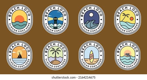 set of beach badge logo vector illustration design