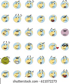 Set of Beach ball character emojis; Cheerful, sad, angry, content ... and many more expressions.