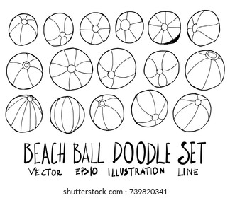 Set of Beach ball illustration Hand drawn doodle Sketch line vector