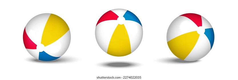 Juego de pelotas de playa sobre fondo blanco. Elementos de verano. Juguete inflable. Ilustración vectorial.