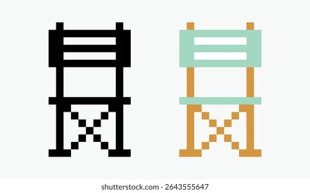 set beach chair pixel art icon vector illustration.