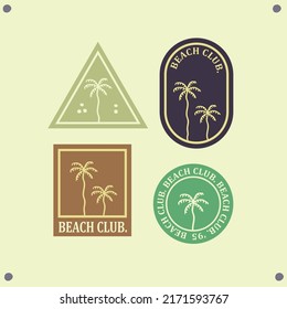 Set of beach club badges and palm logo emblem illustration