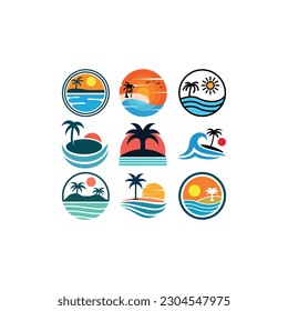 Set Beach Collection Icon Creative Logo Design