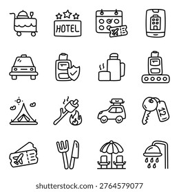 Set of Beach and Enjoyment Linear Icons