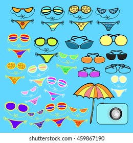 set of with beach goods, swimwear vector illustration