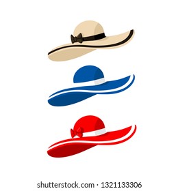 Set of beach hats in flat style. Isolated vector illustration. Objects for summer and travel concepts.