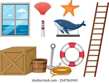 Set Of Beach House Decor Illustration