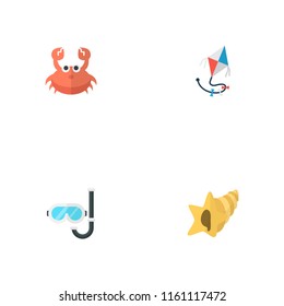 Set of beach icons flat style symbols with crab, kite, sink and other icons for your web mobile app logo design.