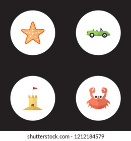 Set of beach icons flat style symbols with sand, starfish, crab icons for your web mobile app logo design.