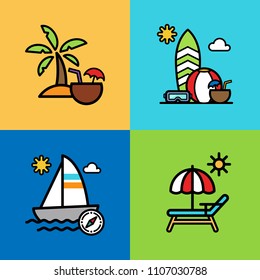 Set of beach icons. Vector illustration