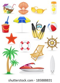 set of beach icons vector illustration isolated on white background