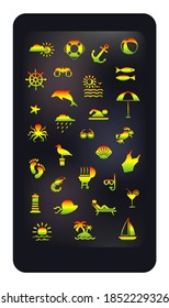 Set of beach icons.Bright summer travel stickers.Vector illustration flat design.