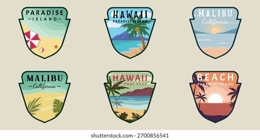set of beach or island emblem logo modern vector illustration template icon graphic design. bundle collection of various nature concept sign or symbol for business travel adventure