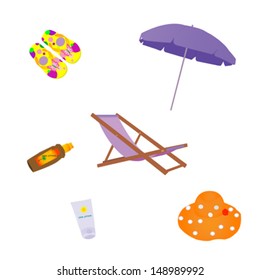 set of beach objects for holiday summer design 