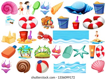 Set of beach objects illustration