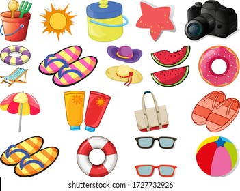 Set of beach objects illustration