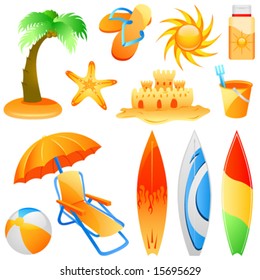 set of beach objects vector