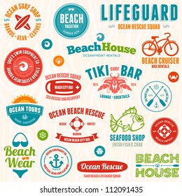 Set of beach and ocean style badges and emblems