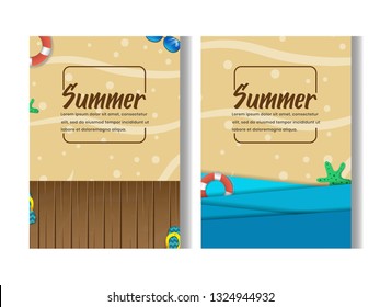 Set of beach party summer flyer design template with 3d realistic style for brochure, poster, magazine cover, banner, card and background in A4 format size paper.