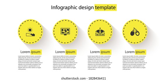 Set Beach, Picture art, Crown of spain and Castanets. Business infographic template. Vector.