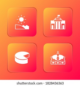Set Beach, Prado museum, Cheese and Crown of spain icon. Vector.