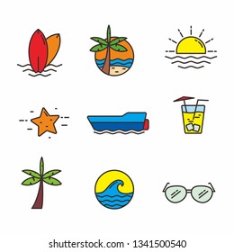 Set of beach related vector illustration, beach related icons 