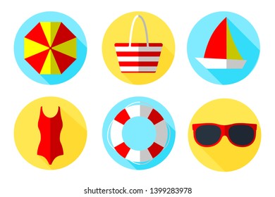Set of beach rest summer icons color flat vector design 