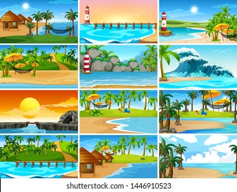 Ilustración de escenas de playa