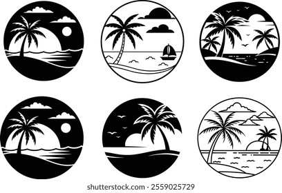 Set of Beach silhouette vector illustration