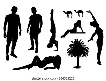 Set of beach silhouettes design