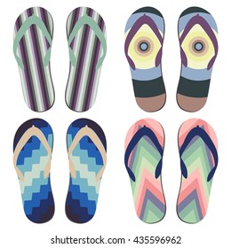 Set of Beach Slippers. Colorful Summer Flip Flops Over White Background
