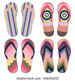 Set of Beach Slippers. Colorful Summer Flip Flops Over White Background
