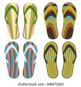 Set of Beach Slippers. Colorful Summer Flip Flops Over White Background.
