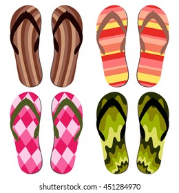 Set of Beach Slippers. Colorful Summer Flip Flops Over White Background
