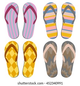 Set of Beach Slippers. Colorful Summer Flip Flops Over White Background
