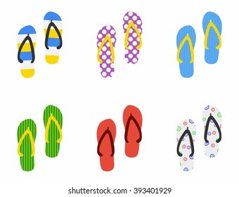 Set of Beach Slippers icon in flat style isolated on white background. Vector