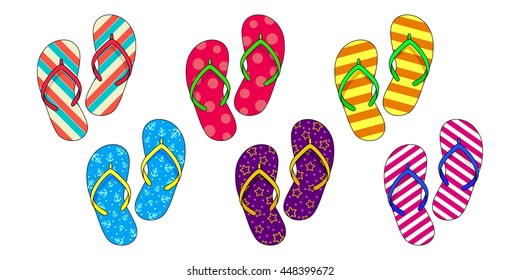 Set of beach slippers on a white background