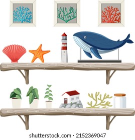 Set of beach souvenir on the shelves illustration