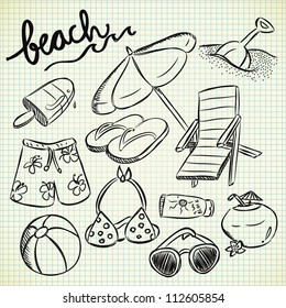 set of beach stuff in doodle style