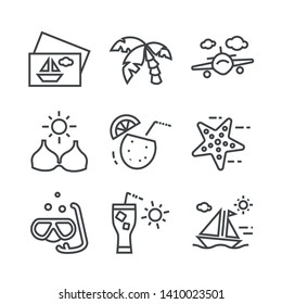 Set of beach summer icons. Simple vector illustration with ability to change.