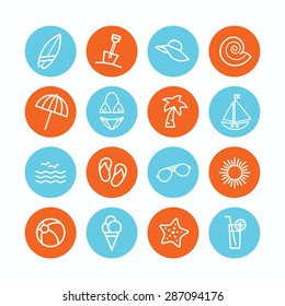 Set of beach themed icons