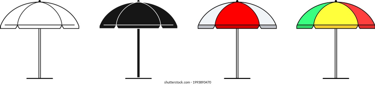 Dispone de sombrillas. Iconos lineales de estilo plano. Iconos de la agencia de viajes, logo de la tienda de paraguas. Elementos para el diseño de verano