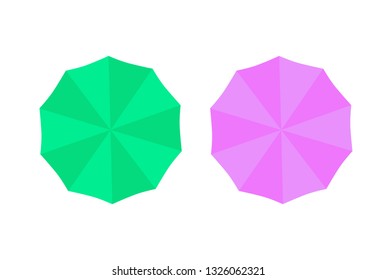 Set of beach umbrellas. Top view, striped design. Vector illustration of beach umbrellas. Isolated for all backgrounds.