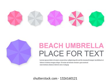 Set of beach umbrellas. Top view, striped design. Vector illustration of beach umbrellas. Isolated for all backgrounds.