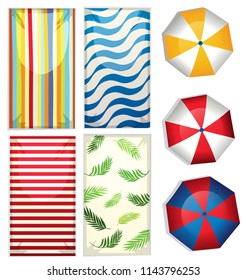 Set of beach umbrellas and towels illustration