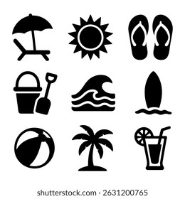 Conjunto de praia férias ícone coleção pacote