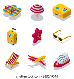 Set of beach vacation isometric icons