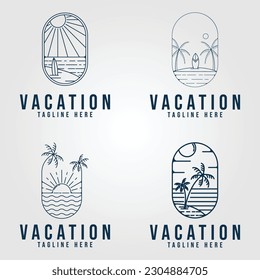 set beach vacation logo line art minimalist, with emblem vector illustration design