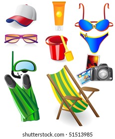set from beach vector illustration isolated on white background