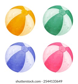 Set of beachball of different colors. Vector watercolor illustration